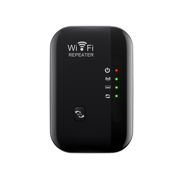 Repeter WiFi fara fir 300 Mbps, extensie semnal WiFi, priza UE, culoare neagra