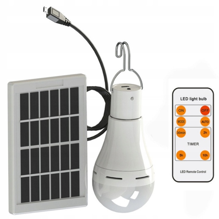 Perfectlife LED lámpa napelem panellel, 350 lumen, 9W, 3m kábel, 18650 akkumulátor