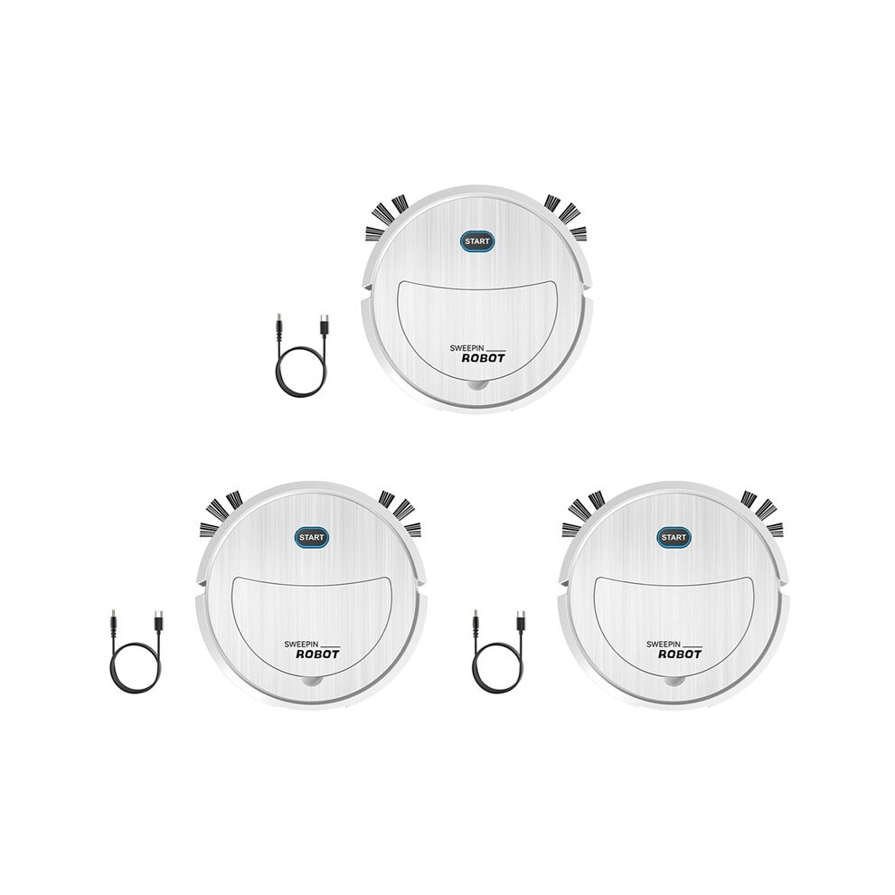 Set 3 Aspiratoare Robot 3 in 1 Electrice Ultra Subtiri, Albe, 9 Functii, pentru Apartamente Mici