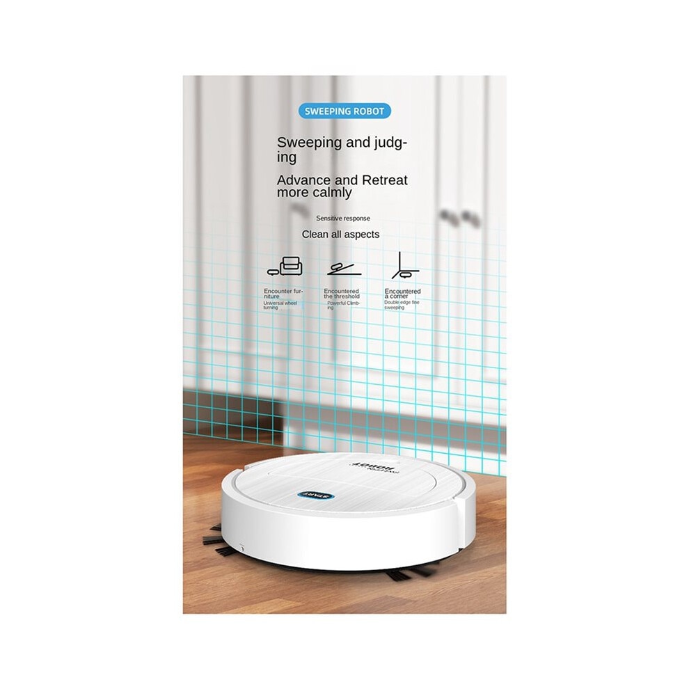Set 3 Aspiratoare Robot 3 in 1 Electrice Ultra Subtiri, Albe, 9 Functii, pentru Apartamente Mici