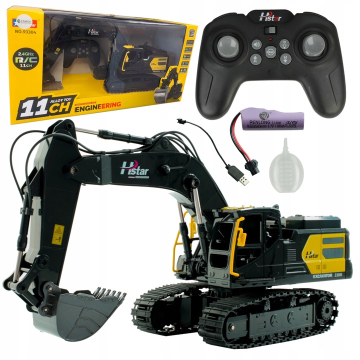 Excavator R/C Stator cu functie de fum, sunete realiste, 48cm, set complet