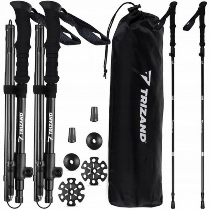 2 db Kije Trekking Nordic Walking bot, Trizand, 110-130 cm, Fekete, 3 féle fej