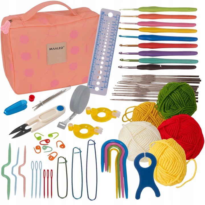 Set de Crosetat MAALEO, 21 Crosete 0,6-6,0 mm, 58 Accesorii, Multicolor, 23x19x8 cm