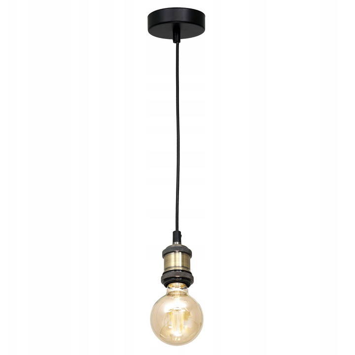 Lampa suspendata EDISON, neagra cu mosiad, 1xE27, metal, dimensiuni 100x150mm, inaltime reglabila 200-1000mm