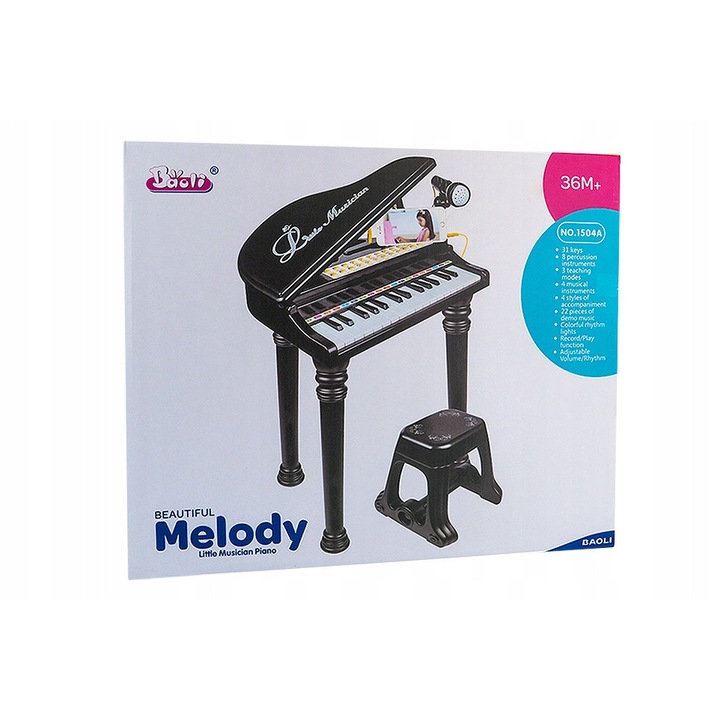 Pianínó multimédia mikrofonnal, click4TOYS, 31 billentyű, fényeffektusok, 53cm