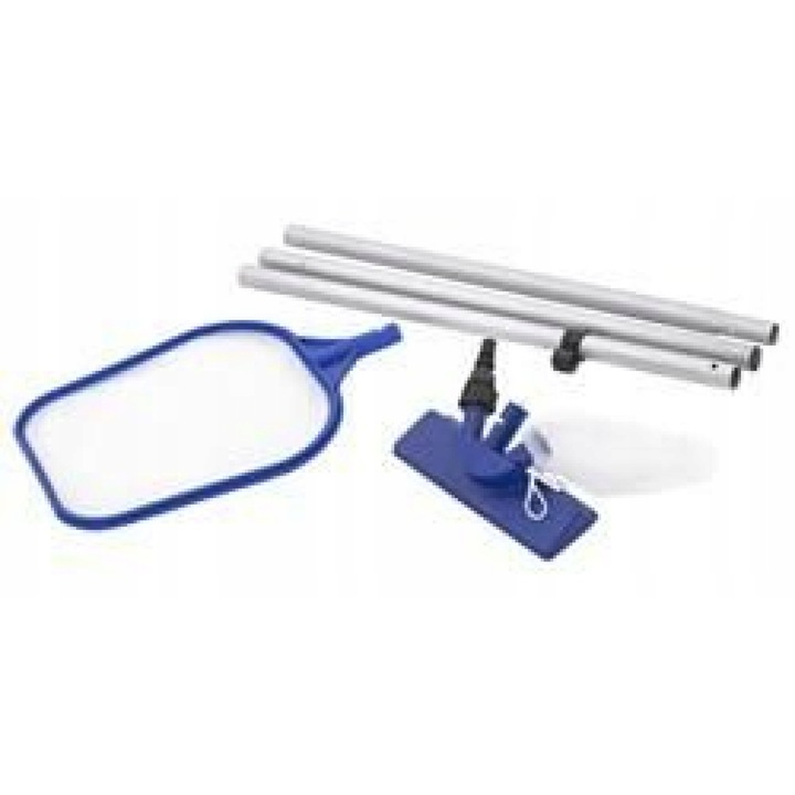 Bestway 58013 medence tisztító készlet, kézi porszívó kefékkel és szűrőzsákkal, felületi háló, teleszkópos rúd 167 cm, kék/ezüst, 1 szett