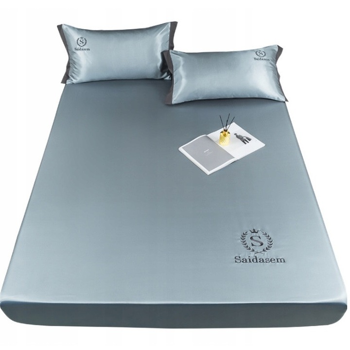 Set lenjerie de pat 3 piese Perfectlife, 180x200cm, satin, roz, cu elastic pe colturi