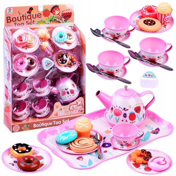 Set de ceai pentru copii, Jokomisiada, 4 cani, 4 farfurii, 4 lingurite, multicolor, 24cm x 15,5cm