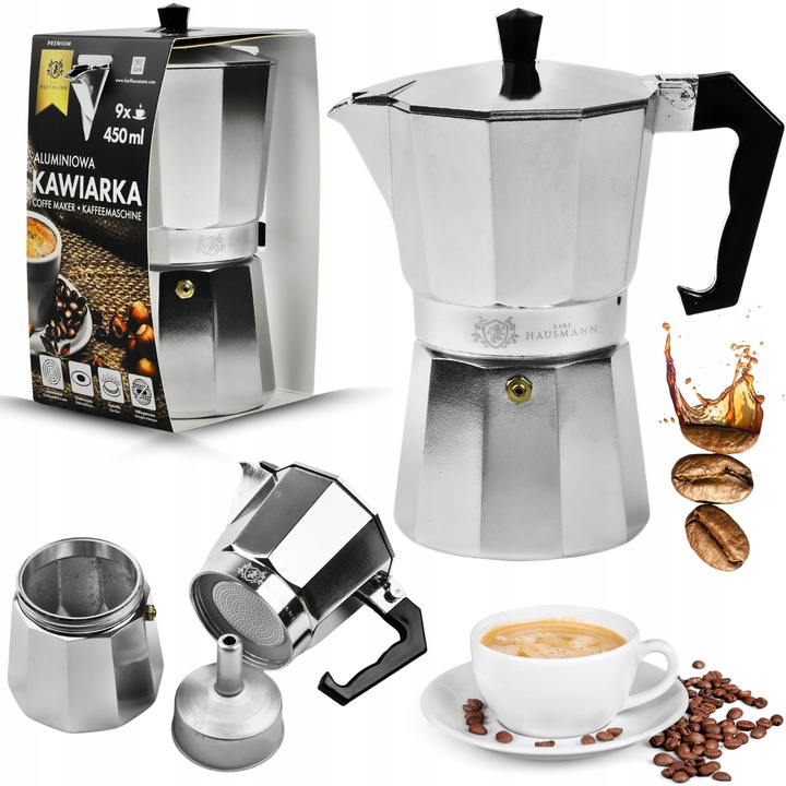 Espressoare pentru aragaz, Karl Hausmann, 450ml, inox, 9 filizanek, compatibila cu toate tipurile de plite