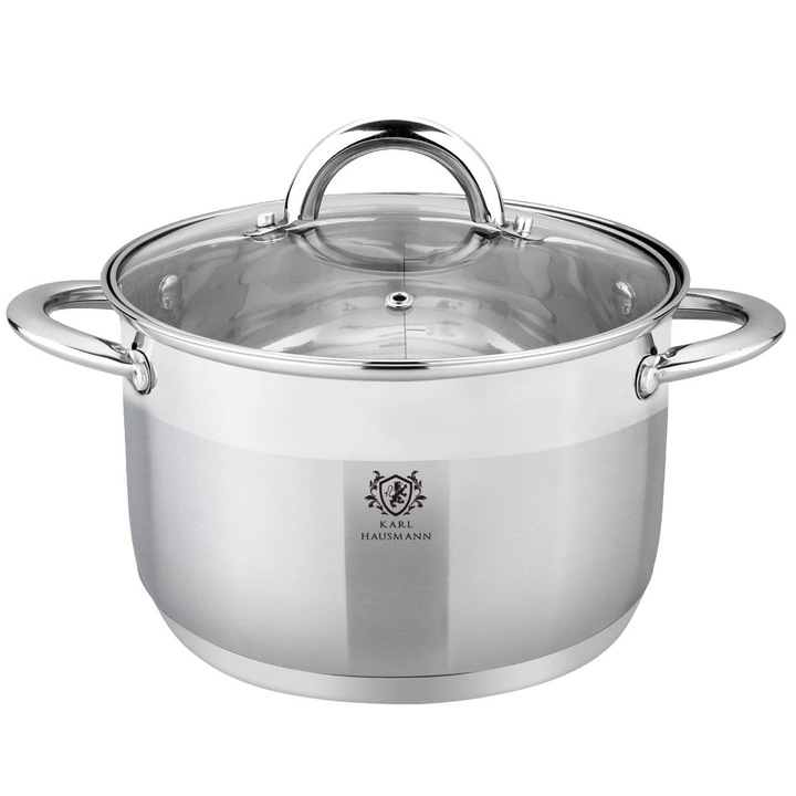 Oala Karl Hausmann din otel inoxidabil 6L, 26cm, cu capac, pentru inductie si gaz