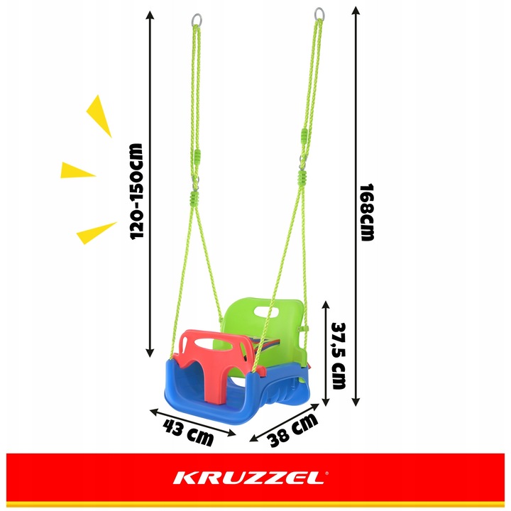 Kruzzel 3 az 1-ben gyermekhinta, többszínű, 30kg, 168x43x38cm
