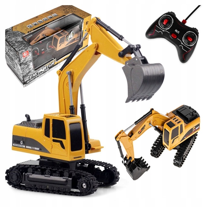 Excavator 2 in 1, click4TOYS, efecte luminoase si sonore, 23x16,5x9,5cm, set cu telecomanda