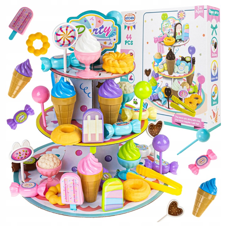 Set pentru copii, click4TOYS, patera cu dulciuri, 44 elemente, multicolor, 30x23cm