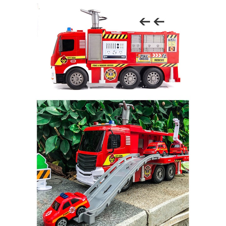 Пожарна кола с вода, click4TOYS, звуци и светлини, комплект с 4 спасителни превозни средства, 30x18x10см
