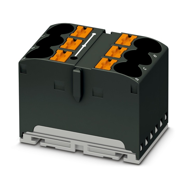 Zlaczka instalacyjna PTFIX 6X10/S, 6 prilepiri push-in, 0,5-16mm, 57A, 450V, negru, 24,5x37x25,1mm