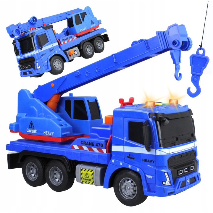 Camion interactiv mare cu tractiune si efecte sonore, macara, masina macara 1:16
