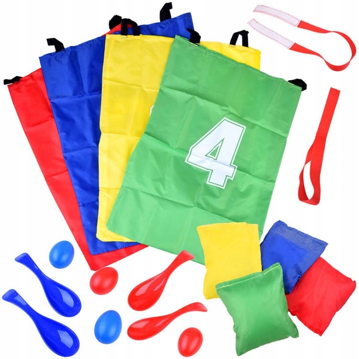 Комплект за игра Kinderparty, Jokomisiada, 18 части, чували за скачане, лъжици, яйца, многоцветен, 26x27x7,5см