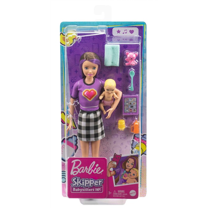 Barbie Skipper babakészlet, babakocsi és baba, kiegészítők, 30x15cm