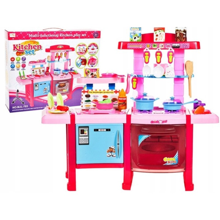 Bucatarie pentru copii MalPlay, cu cuptor si frigider, 11 accesorii, 67x78x27cm, multicolor