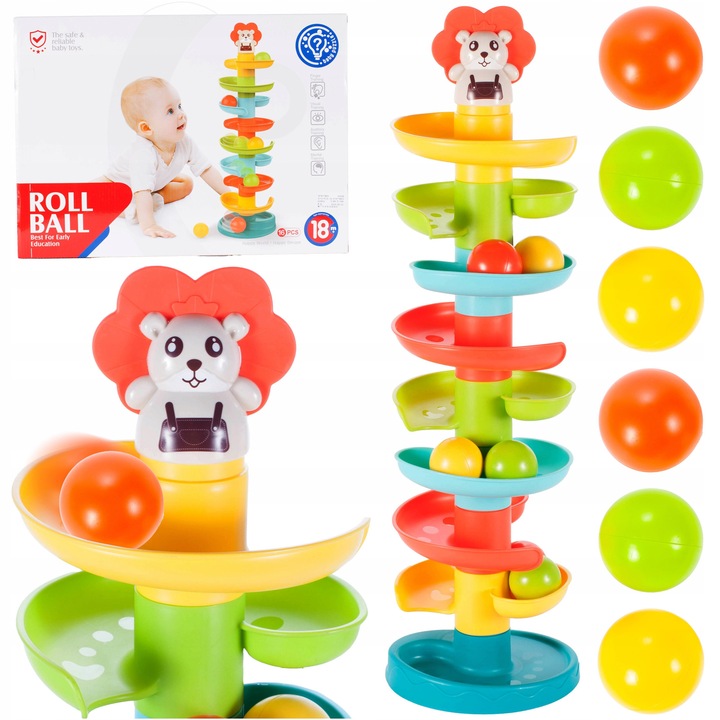 Golyópálya, MalPlay, 60cm, 6 színes golyó, oroszlán figura, 18 hónapos+ gyermekeknek