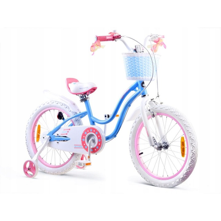 Bicicleta pentru fete RoyalBaby STAR GIRL 18", cu cos si roti laterale, 124x78-83cm, 5-9 ani, roz