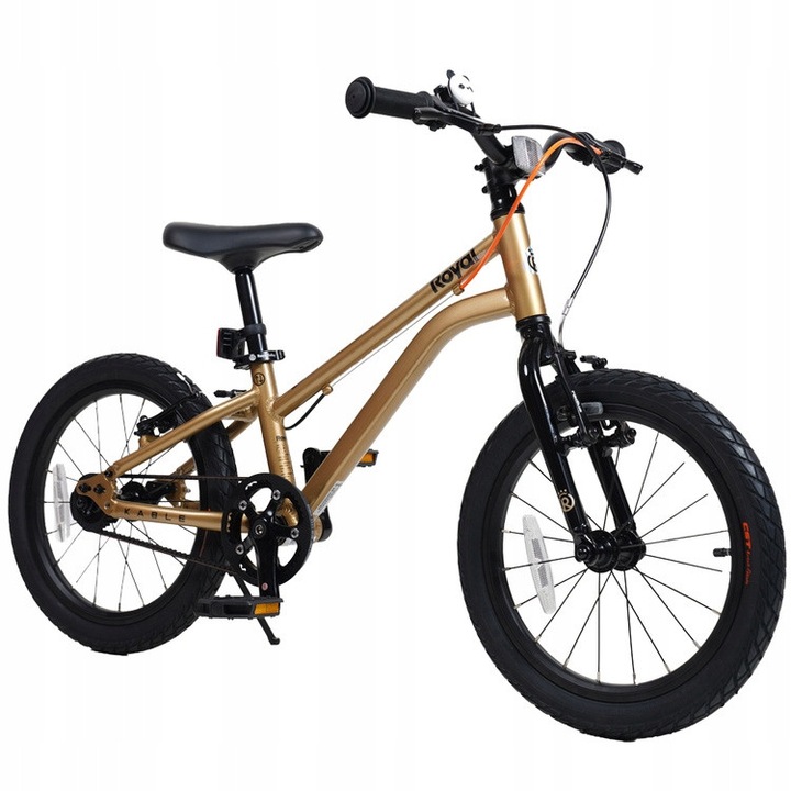 Bicicleta copii RoyalBaby Kable-Belt 16", aluminiu, greutate 6,5 kg, culoare aurie, pentru varstnici 4-7 ani