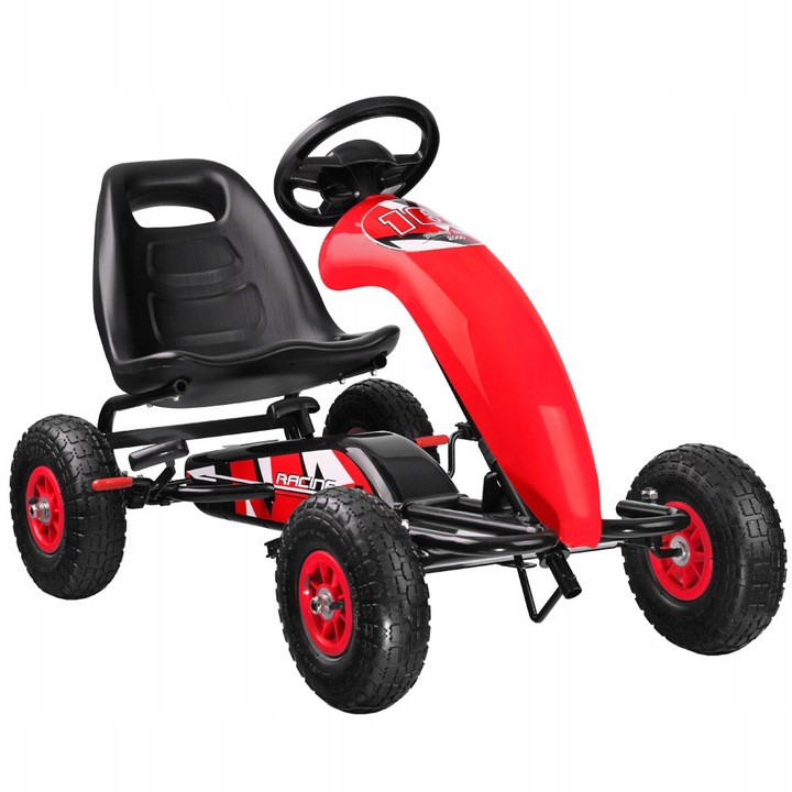 Gokart sportiv pentru copii Jokomisiada, rosu, 50kg, 110x60x68cm, cu roti pompati