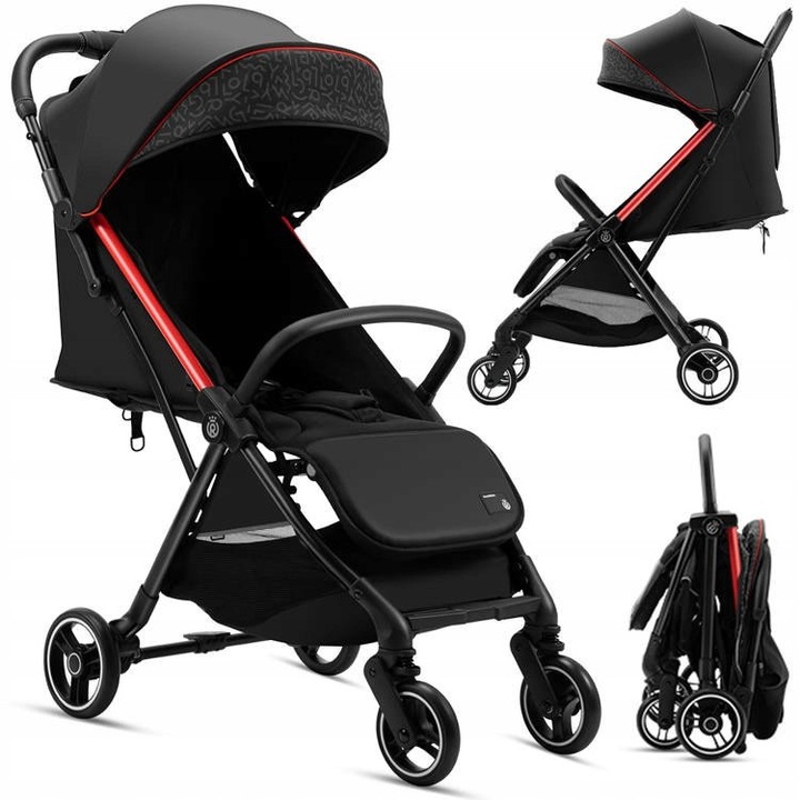 Количка RoyalBaby 704A, лека, сгъваема, черна с червени детайли, 55x51x26см