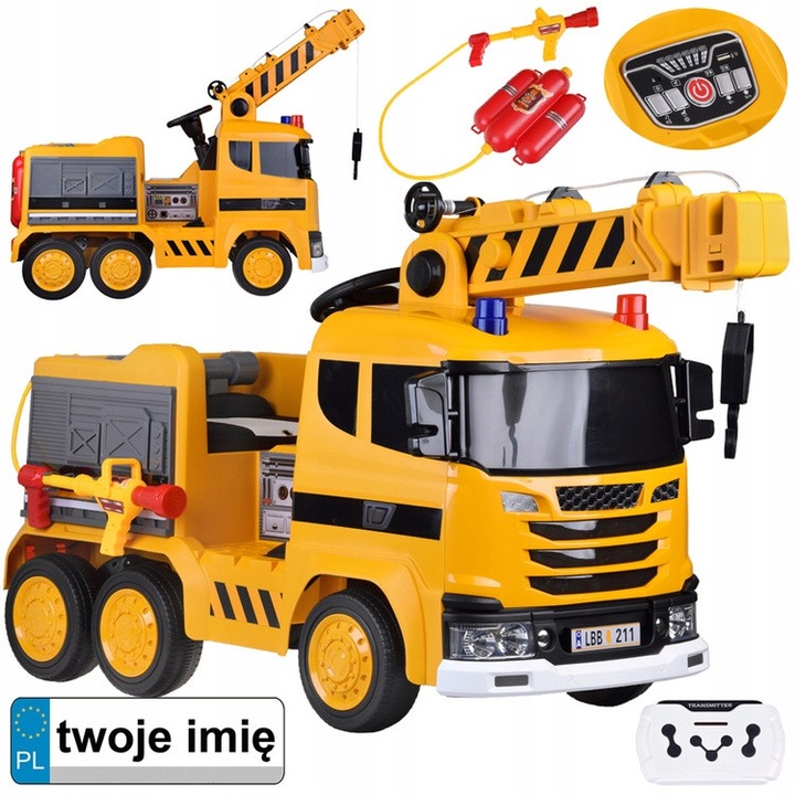 Excavator electric cu telecomanda Jokomisiada, 2 motoare, efecte sonore si luminoase, galben, 130x62x55cm