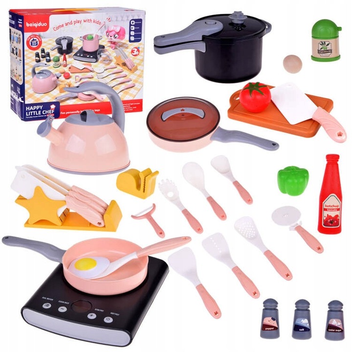 Set bucatarie electrica pentru copii, Jokomisiada, cu aragaz si accesorii, multicolor, 18x14x2,5cm