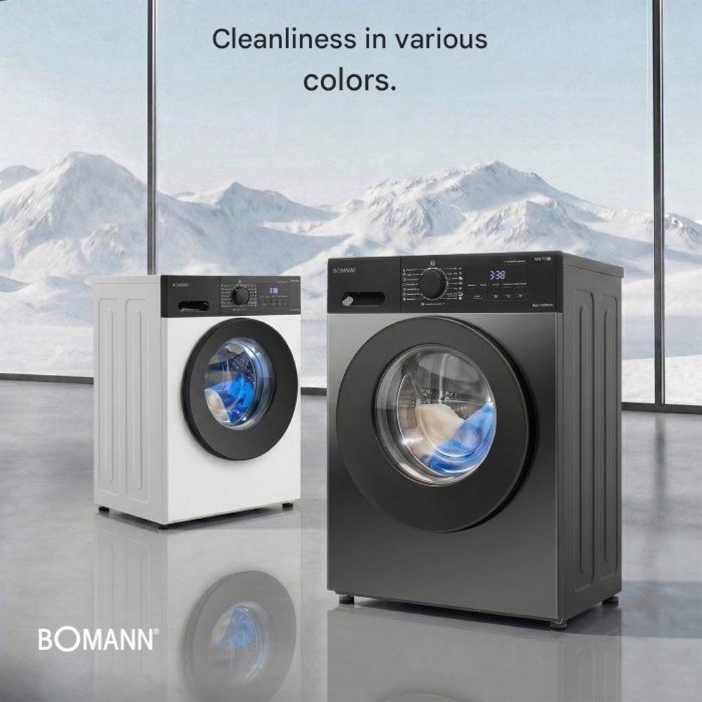 Masina de spalat rufe Bomann, latime 59.5 cm, capacitate max. spalare 8 kg, motor cu tehnologie Inverter, clasa A, 15 programe prestabilite + optiuni extra, steam/extra clatire/prespalare, viteza de centrifugare reglabila, selectare temperatura, antracit