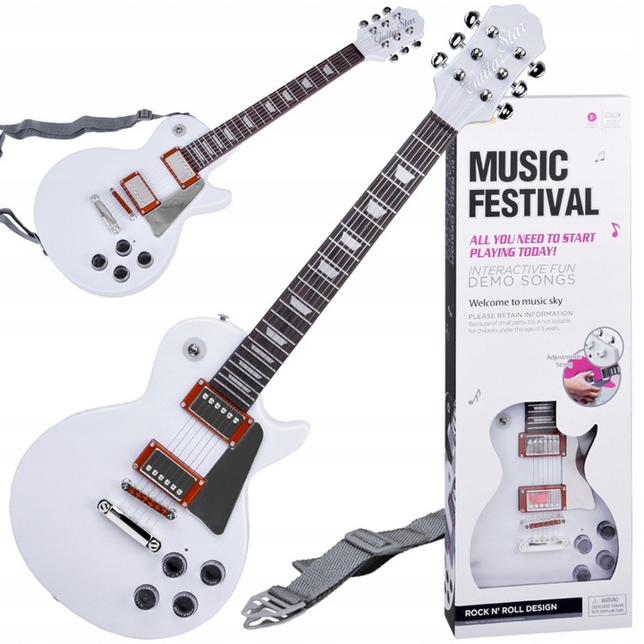Elektromos gitár szíjjal, Jokomisiada, fehér, 69x23x4cm