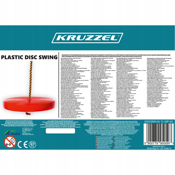 Hinta gyerekeknek, KRUZZEL, kerek, piros, 100-175cm, rögzítőhevederrel