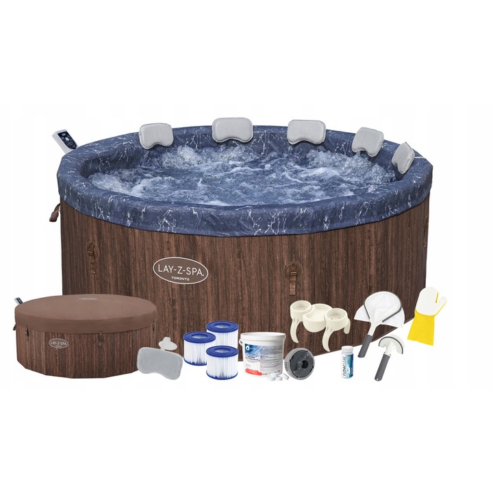 Piscina cu hidromasaj Bestway Lay-Z-Spa Toronto, 5-7 persoane, 190x65cm, Wi-Fi, 180 duze, 2024