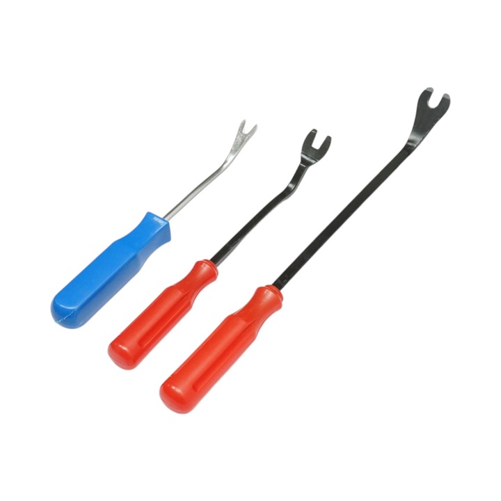 Set 3 unelte demontare tapiterie auto, dispozitive scos capse si cleme, maner ergonomic, otel rezistent, pentru ornamente si interior auto