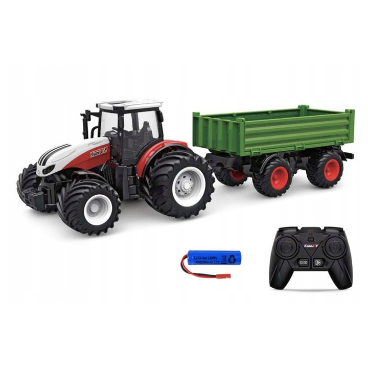 Tractor cu remorca, 1:24, rosu, 20x14x12cm, 24x10x9cm, set complet
