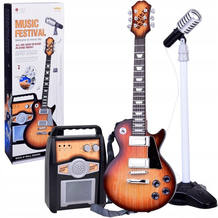 Set instrumente muzicale de jucarie, chitara roz, microfon cu