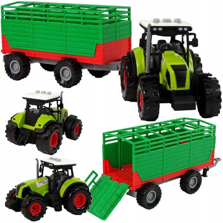 Tractor cu remorca QULKI, set 1 tractor si 2 remorci, LED, sunete, 34x36cm