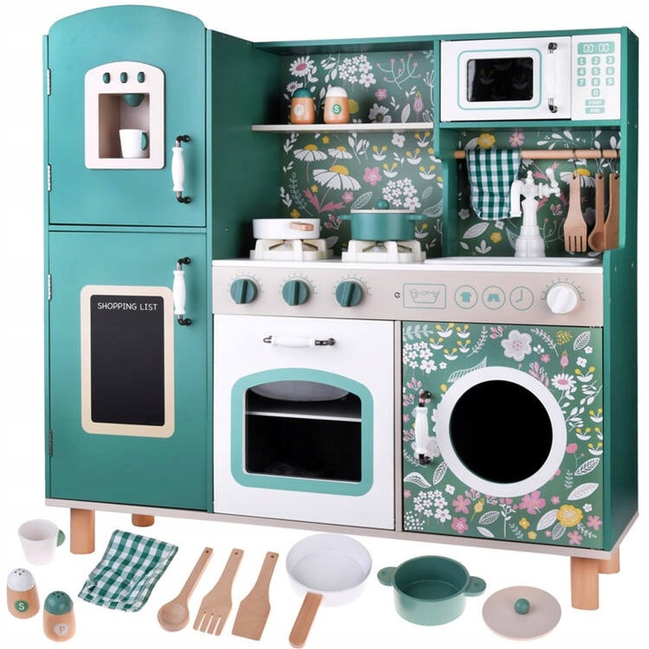 Bucatarie pentru copii, Jokomisiada, retro vintage, verde, 90x90,5x33,5cm, set cu accesorii