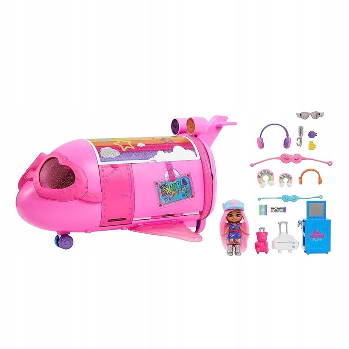 Самолет Barbie Extra Fly, розов, комплект с кукла пилот