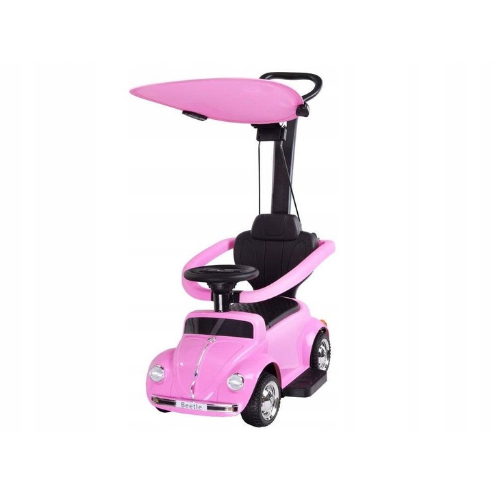 Jezdzik pentru copii Volkswagen Beetle, roz, 3 in 1, cu pachet de siguranta demontabil