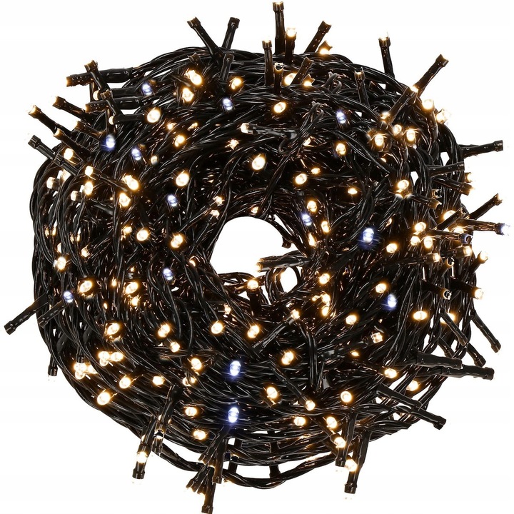 Коледни лампички комплект 300 LED, Springos, 25,5м, топло бяло + синьо, водоустойчиви, за външна употреба