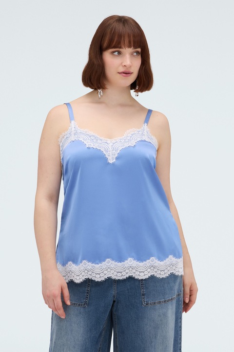 Fiorella Rubino, Top din satin cu dantela, Albastru deschis