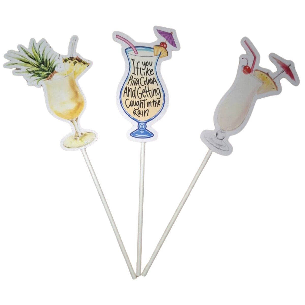 Decoratiune topper tort carton, tematica Pina Colada, aniversare - 10 ...
