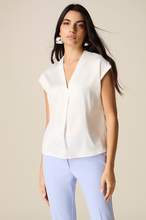 Oltre, Bluza din satin cu decolteu in V, Alb