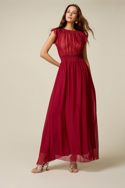 Oltre, Rochie maxi cu pliuri, Rosu inchis, M