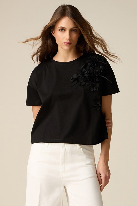 Oltre, Tricou cu aplicatii florale, Negru