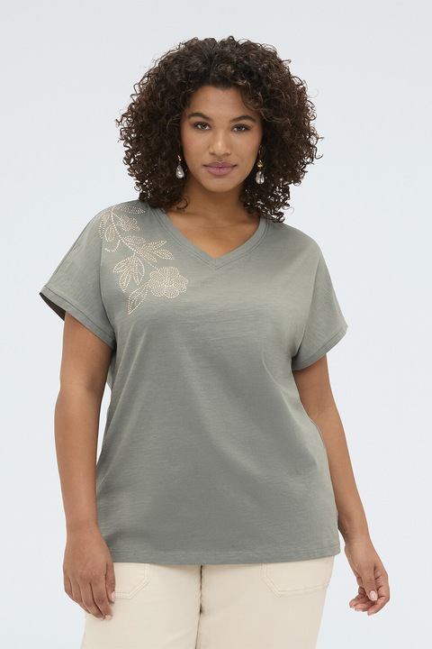 Fiorella Rubino, Top de bumbac cu floare din strasuri, Verde pal