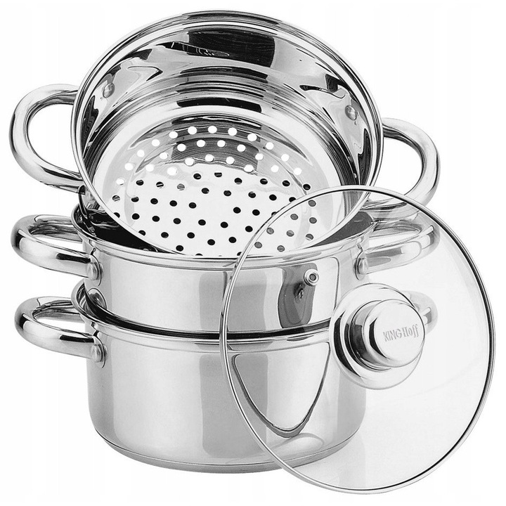Gőzpároló edénykészlet, King Hoff, 3,1 L, 20 cm, 4 részes, inox