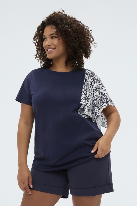 Fiorella Rubino, Tricou cu detaliu esarfa, Bleumarin